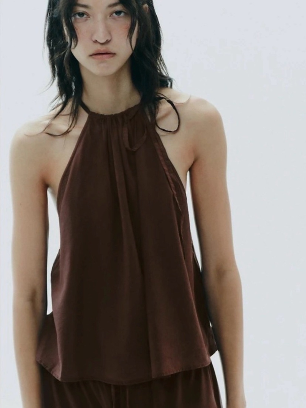 NWOT Zara Flowy Halter Top Brown Size XXL